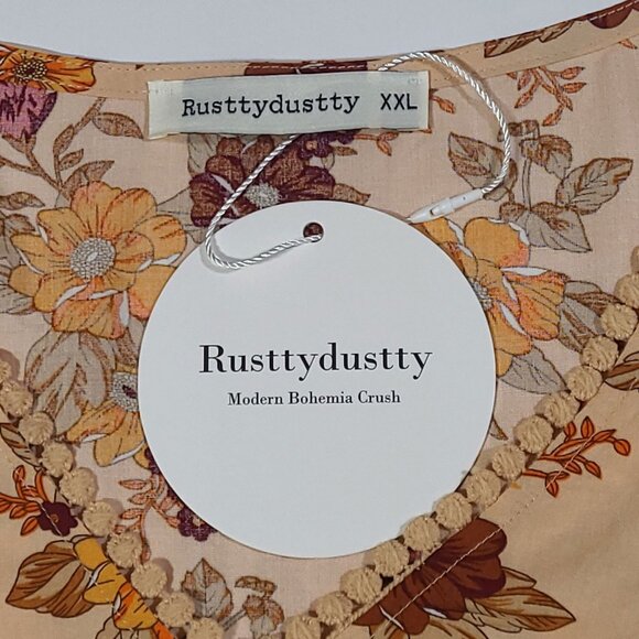 RusttyDustty NWT Size XXL Bohemia Peasant Blouse V-neck Crochet - Picture 3 of 12